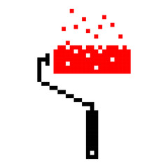 Fototapeta premium Pixel paint roller brush pixel art cartoon retro game style