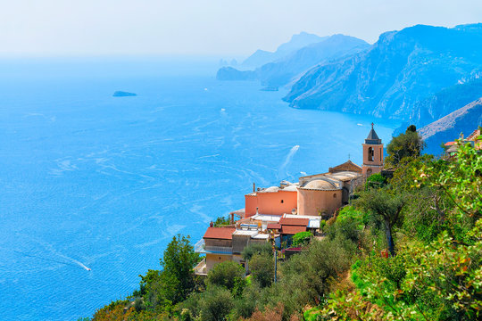 Nocelle church of Path of Gods at Tyrrhenian sea