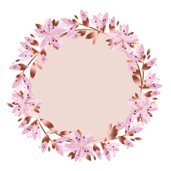 Pale pink garden flowers wreath. Vector greeting card template. Design element for the poster, surface design. Peony, rose, lilac, gillyflower.