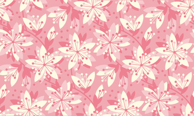 Spring floral vector seamless pattern. Spring blossom motif with sakura flowers for background, surface design.