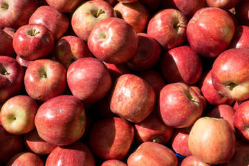Ripe Red Juicy Apple Heap on Market Stall