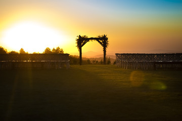 Sundown after a wedding at sunset with no people in view