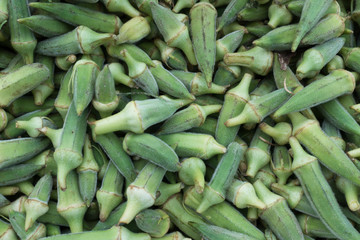 Organic Ripe Okras on Market Stall