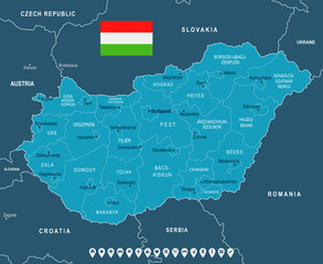 Hungary - map and flag - Detailed Vector Illustration