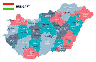 Fototapeta premium Hungary - map and flag - Detailed Vector Illustration