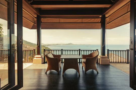 Luxury villa interior. Sea view