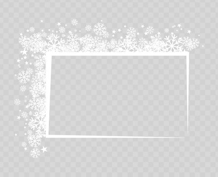 Decorative frame with snowflakes blue background for greeting text on postcard or letter vector illustration. New Year or Christmas frame on snow transparent background vector image