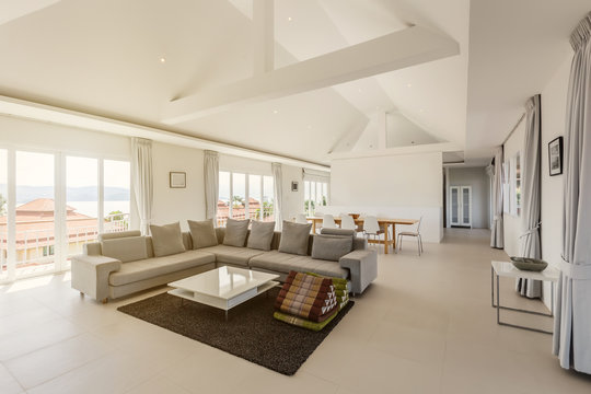 Luxury villa living room interior in white color