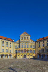 Fototapeta premium Travel Ideas and Tourist Destinations. Renowned Nesvizh Castle as an Example of Medieval Ages Heritage and Residence of the Radziwill Family.Inward Yard.