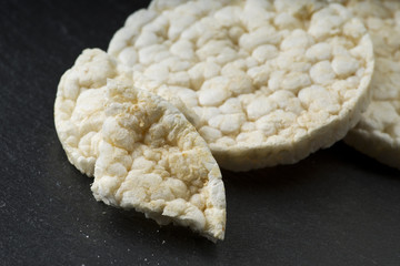 Pile of rice crackers on the gray background