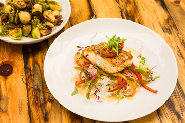 Creole sea bass and grilled brussels sprouts