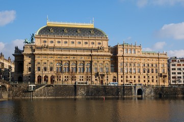 Fototapeta na wymiar National Theatre and river Vltava in Prague, Czech Republic