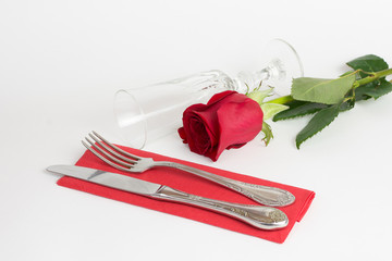 Rose, cup and cutlery for valentines day