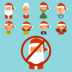 Santa Claus avatar face characters vector face avatars like santa claus, elf, deer, snowman illustration
