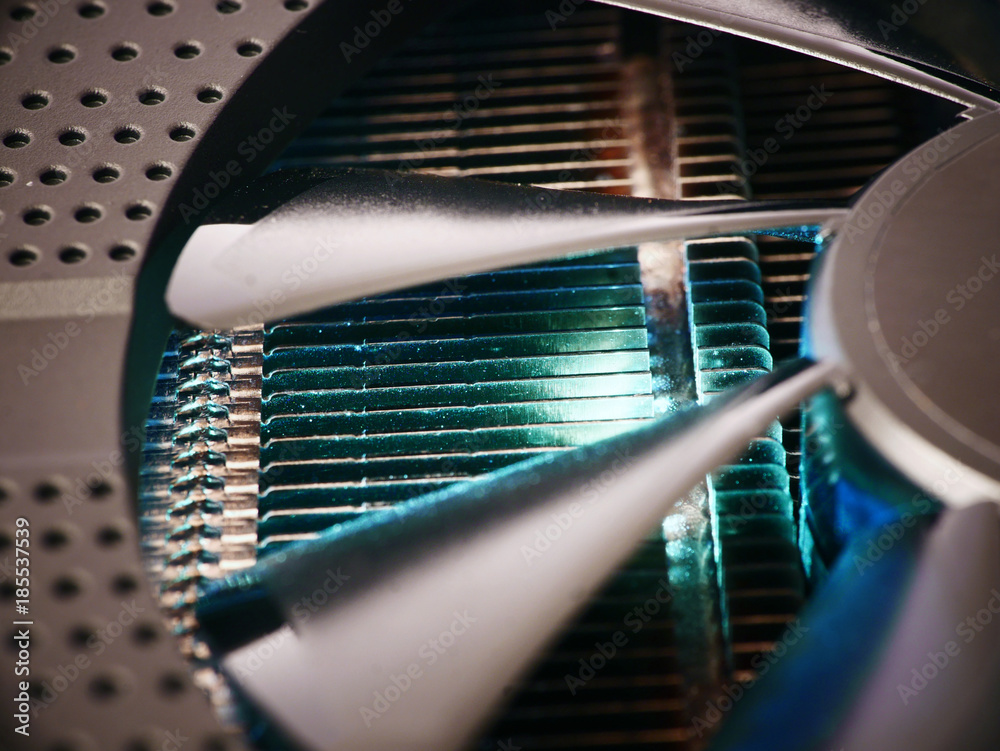 Poster efficient cooling system for electronic gpu and cpu processors, abstract information technology back