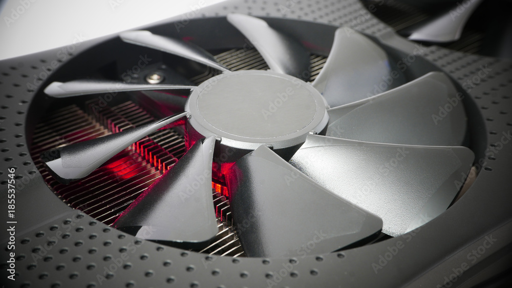 Poster Cooling system of powerful graphics card, heat produced by data processing, computation and bitcoin mining