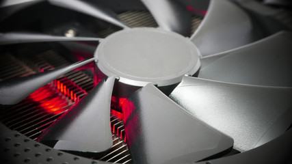 Cooling system of powerful graphics card, heat produced by data processing, computation and bitcoin...
