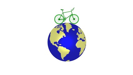 Bicycle on planet Earth . Single green bike on Earth. 3d render