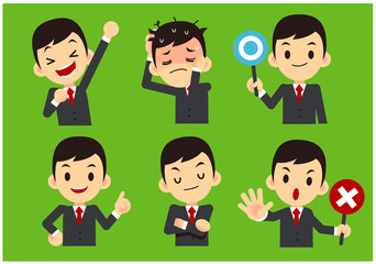 Vector Set of Business man Character in Different Actions, Emotions