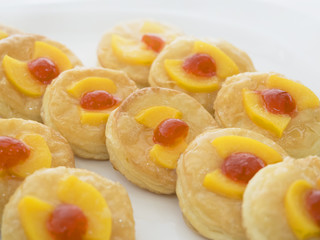 Close up of peach danish pastry