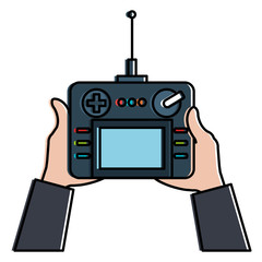 user hand with drone remote control