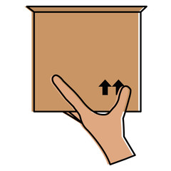 hand with carton box packing icon