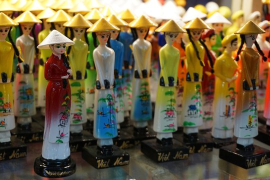 Colorful souvenir dolls in Hanoi, Vietnam