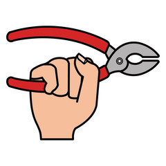 hand with pliers tool isolated icon