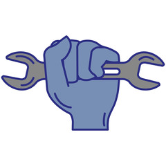 hand with wrench tool isolated icon