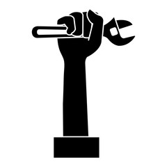 hand with wrench tool isolated icon