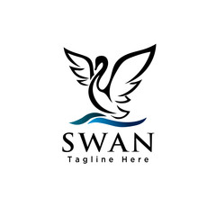 Line art swan flapping wings logo