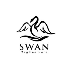 line art swan flapping wings logo