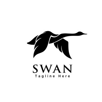 Silhouette Flying Swan Art Logo