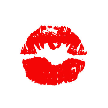 Red lips track print. Stamp of mouth. Vector illustration.