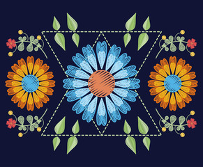 Floral pattern over blue background icon vector illustration graphic design
