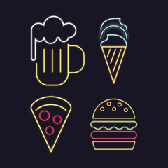 Food icons neon lights icon vector illustration graphic design