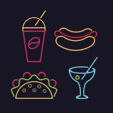 Food icons neon lights icon vector illustration graphic design