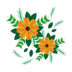 flower yellow with delicate leaves floral icon image vector illustration design 