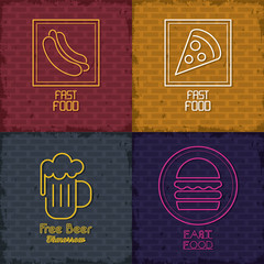 Food icons neon lights icon vector illustration graphic design