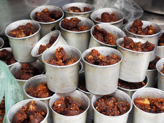 Fried pork spareribs in night market 