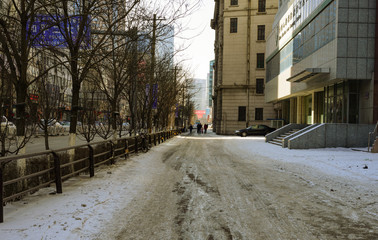 City life in winter.