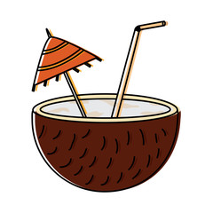coconut cocktail drink straw and umbrella vector illustration
