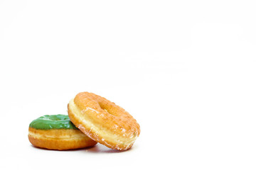 Brown and green glazed donut isolated on white background