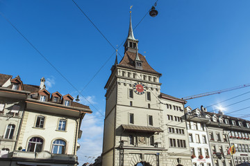 Fototapeta na wymiar BERN,SWITZERLAND. 30 October 2017. Clock Tower in Bern, Switzerland.
