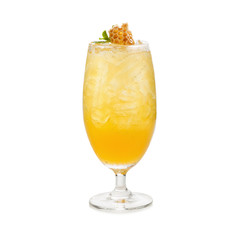 Refreshing glass of honey iced tea and Sweet honeycomb isolated on white backgroun