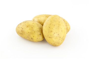 raw potatoes on white background