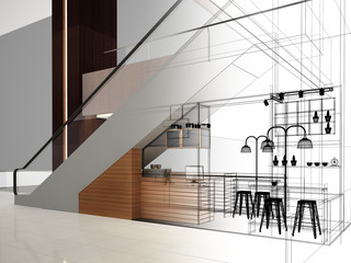 sketch design of coffee shop ,3d rendering