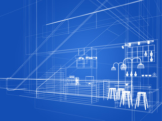 sketch design of coffee shop ,3d rendering