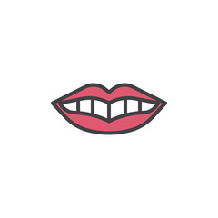 Smile female mouth with white teeth filled outline icon, line vector sign, linear colorful pictogram isolated on white. Dental care symbol, logo illustration. Pixel perfect vector graphics