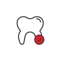 Check tooth filled outline icon, line vector sign, linear colorful pictogram isolated on white. Dental care symbol, logo illustration. Pixel perfect vector graphics